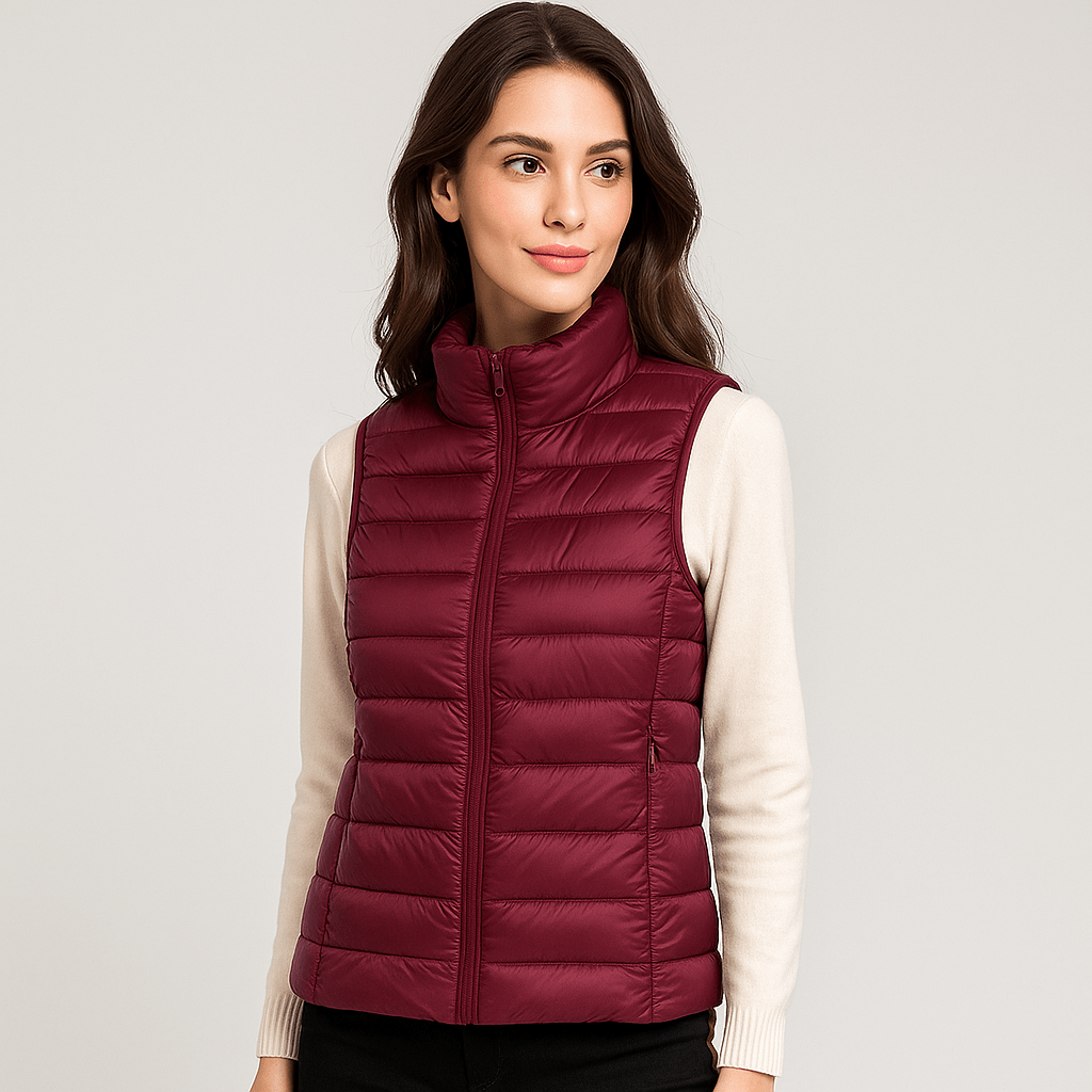 Comfortable women's microlight puffer bodywarmer, lightweight & stylish for cold winter.