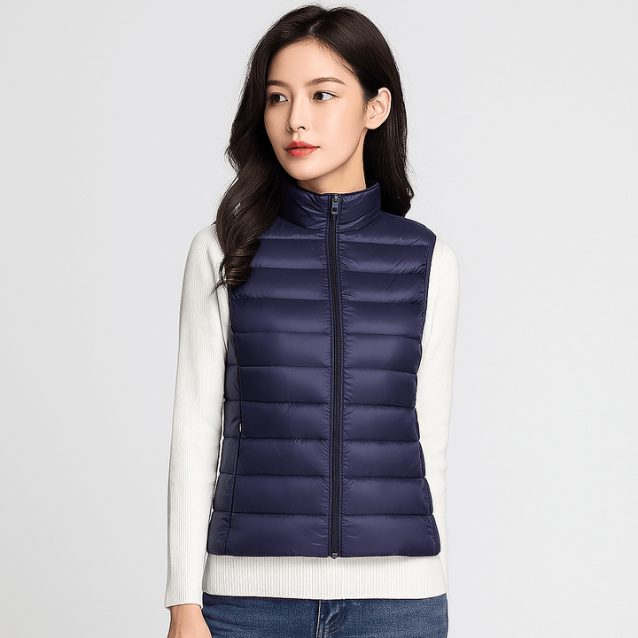 Modern women's microlight puffer jacket, stylish & lightweight casual winter outerwear bodywarmer.