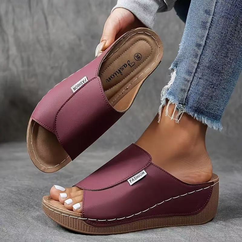 Chic slip-on platform wedge sandals for women, open toe, perfect for comfortable summer casual fashion.