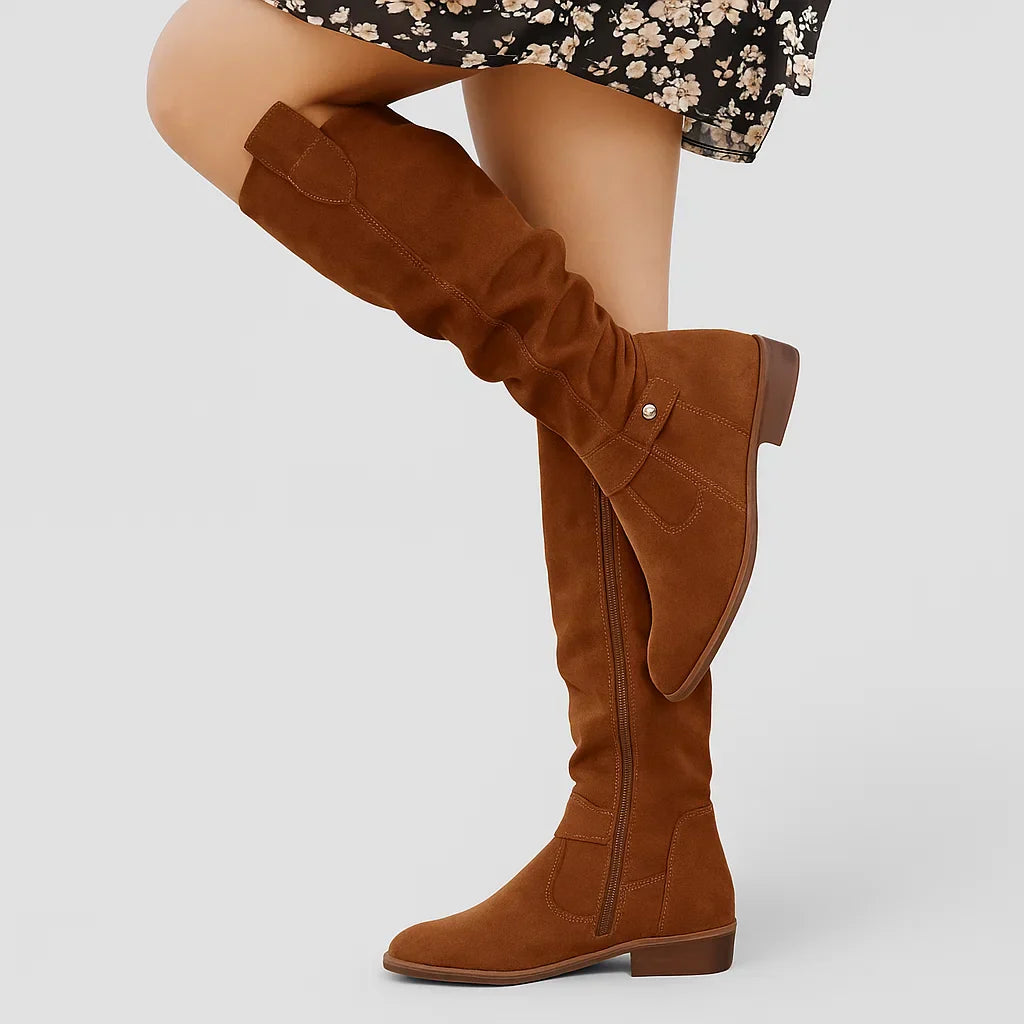 Elegant side view of women's orthopedic boots, featuring a supportive design & comfortable fit.