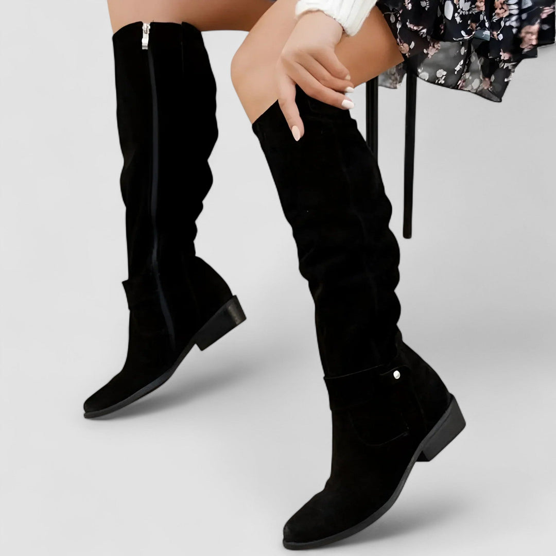 Woman walking comfortably in supportive women's orthopedic boots, perfect for active casual style.
