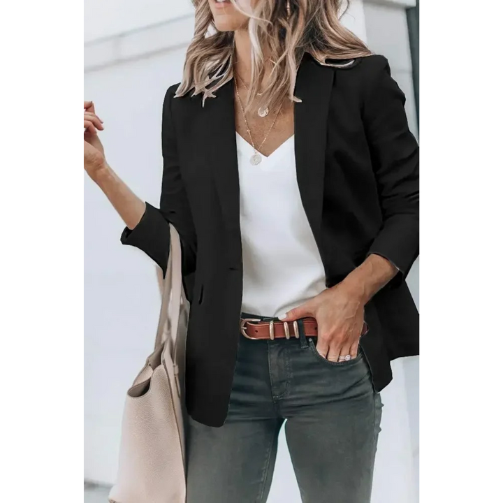 Chic Mia women's plain blazer with elegant puff sleeves, ideal for professional business attire or stylish everyday wear.