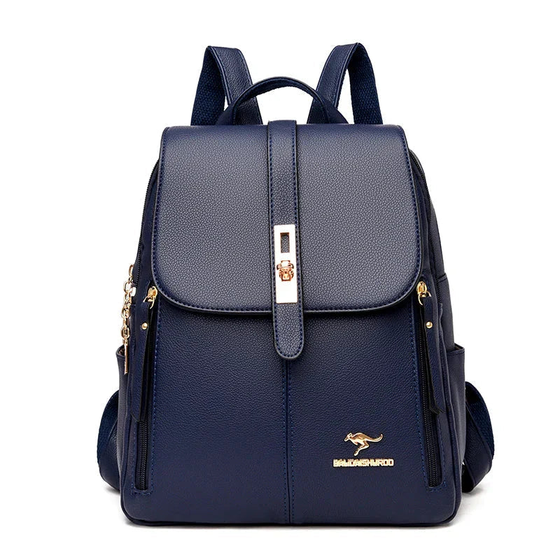 Professional women's leather work bag backpack. Chic & functional for office essentials, laptops.