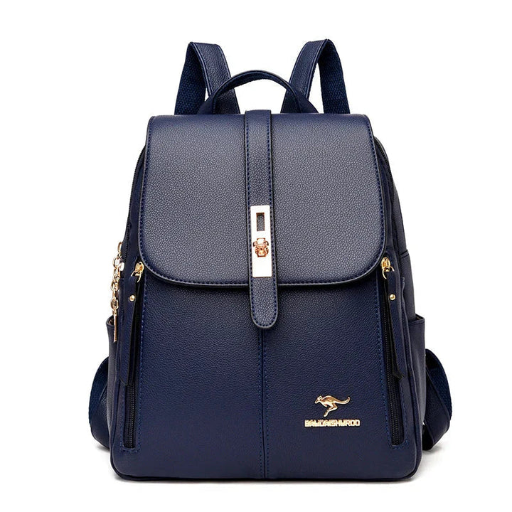 Professional women's leather work bag backpack. Chic & functional for office essentials, laptops.