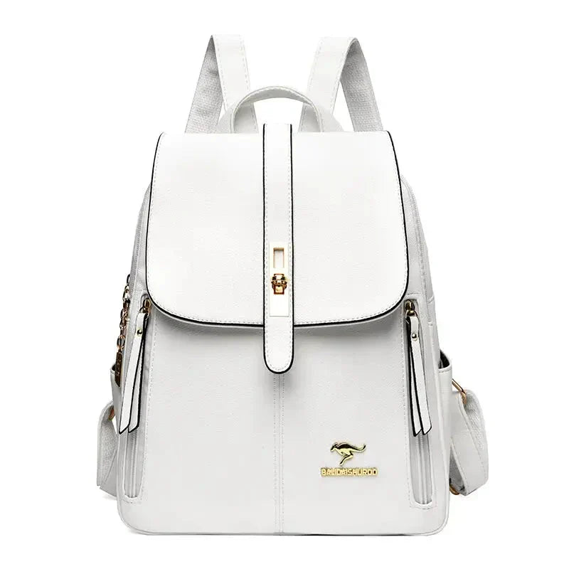 Versatile women's leather travel backpack. Ideal for stylish trips, carrying essentials comfortably.