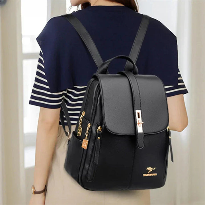 Versatile women's leather backpack, transitions from work to travel to everyday carry with stylish ease.