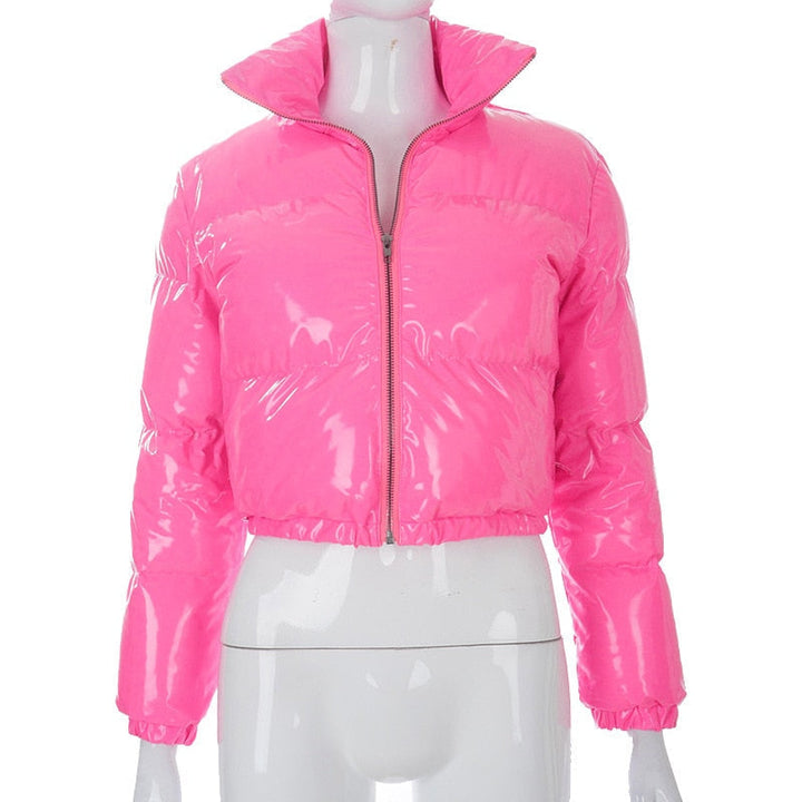 Stylish women's puffer jacket, cozy insulated bomber for winter.