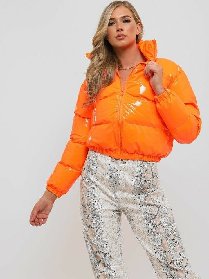 Insulated women's puffer bomber, warm & cozy stylish winter jacket.