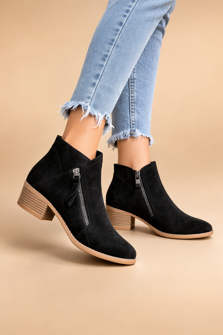 Stylish women's zipper ankle boots, perfect for fall & winter. Comfortable everyday fashion footwear for street style.