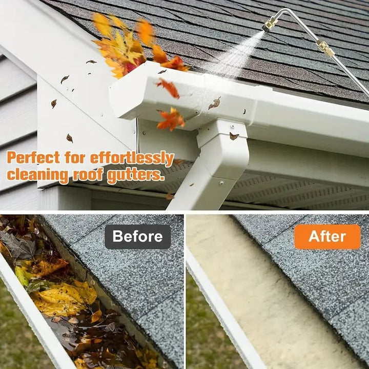 "Telescoping high pressure washer wand set, 4000 PSI, extends 24 ft, cleans roofs & gutters, brass & stainless steel design."