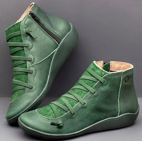 Women's orthopedic ankle boots delivering pressure relief and foot support, with a trendy design for fall fashion.