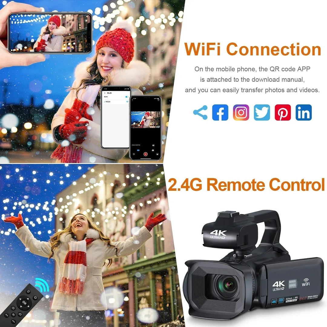 "UHD 4K camcorder for vlogging with 18X zoom, rotating touchscreen, capturing detailed videos, perfect for content creators."