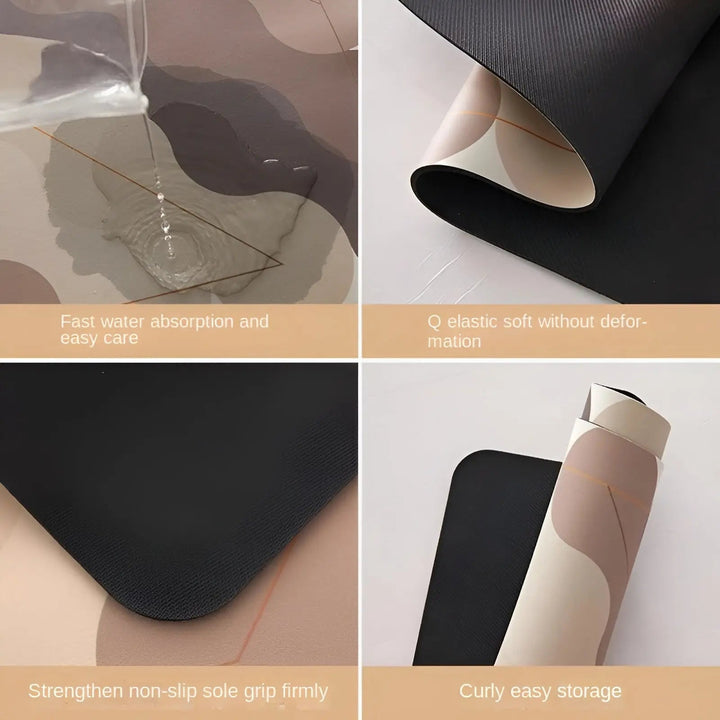 PVC kitchen floor protector mat with ultra-absorbent & non-slip properties. Modern comfort mat for safe, stylish kitchens.