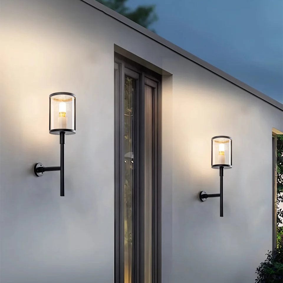 "Ultra-bright IP65 waterproof outdoor wall lantern with cool white LED for garden, balcony, and patio use."