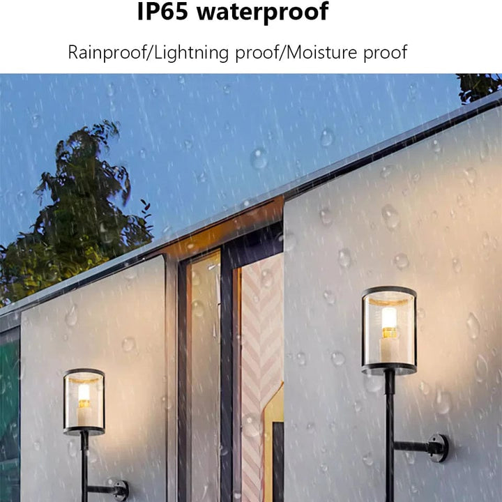 "Ultra-bright IP65 waterproof outdoor wall lantern with cool white LED for garden, balcony, and patio use."