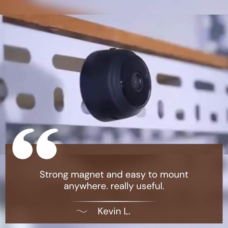 Ultra-Compact HD Security Camera with night vision, sleek mini design, 1080p resolution, 150° wide-angle, infrared LEDs.