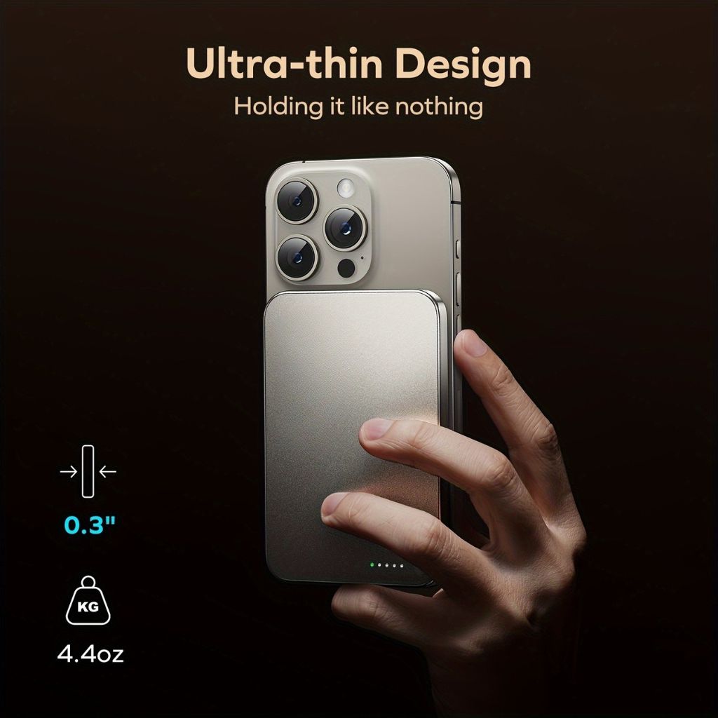 Ultra-slim aluminum power bank with sleek design, available in black, gray, or purple; ideal for portable device charging.