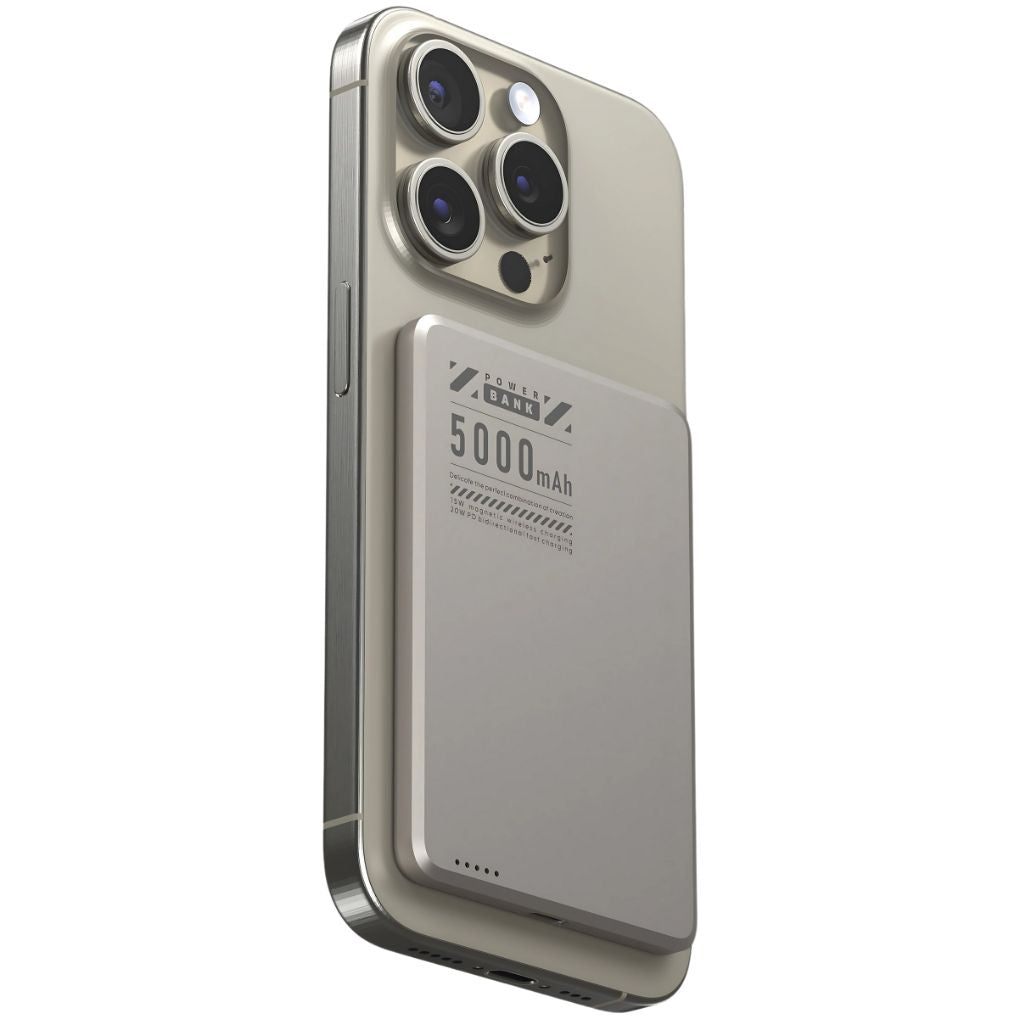 Ultra-slim aluminum power bank with sleek design, available in black, gray, or purple; ideal for portable device charging.