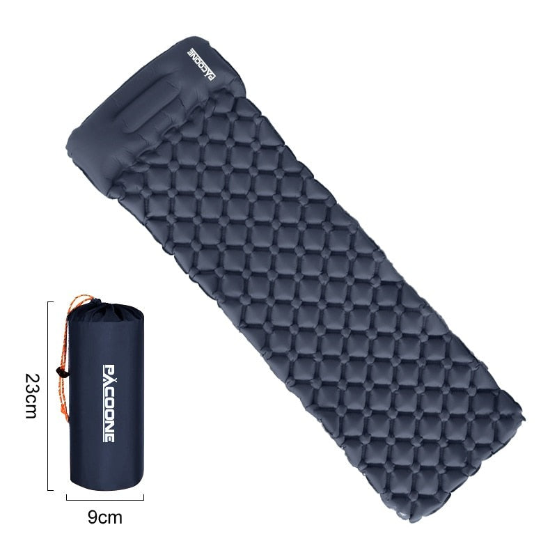 Backpacking ultralight sleeping pad, compact and portable with an integrated pump for easy setup.
