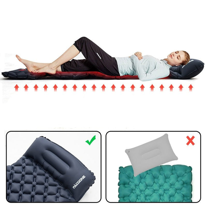 Versatile inflatable camping mat, great for hiking, backpacking, and comfortable outdoor adventures.
