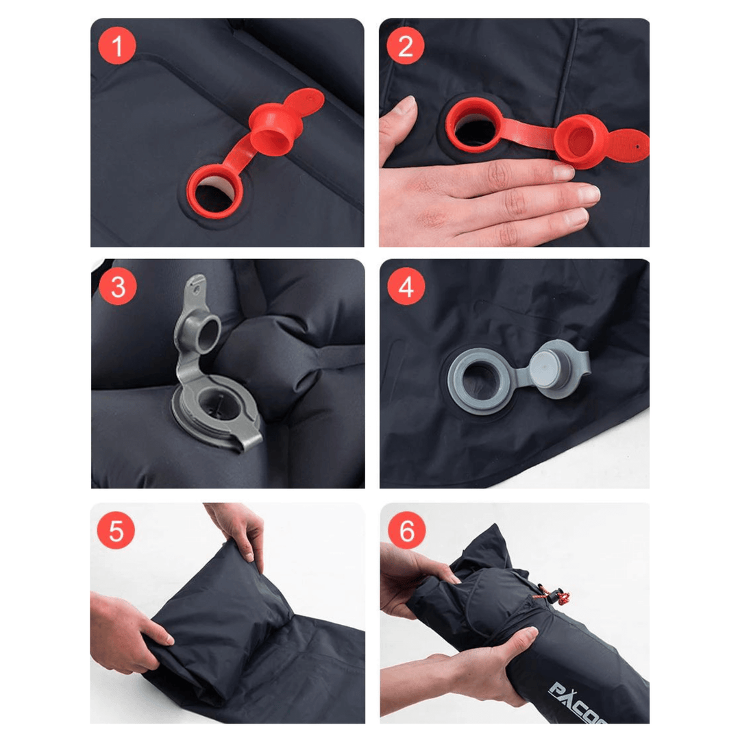 Close-up of the durable, waterproof fabric texture of the ultralight camping sleeping mat.