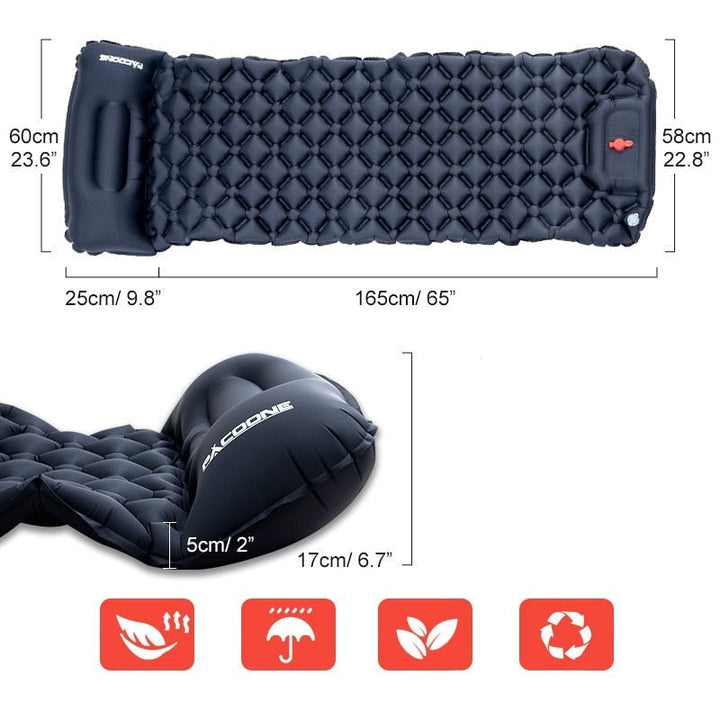 Ultralight sleeping mat in its compact carry bag, ready for easy transport on any adventure.
