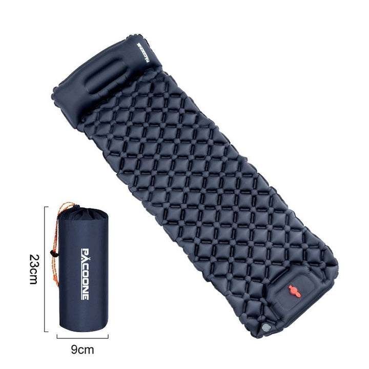 Compact ultralight sleeping pad rolled up, space-saving design, essential backpacking gear.