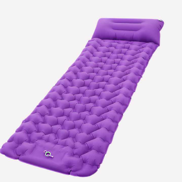 Unisex compact sleeping mat packed for travel. Ultralight outdoor gear, essential camp equipment for adventure.