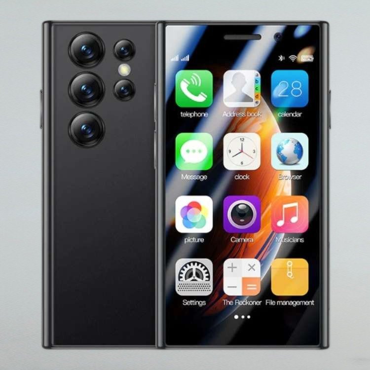 "UltraLite Compact Mini Phone, 3.0 inch HD, smooth edges, lightweight travel-friendly, with Bluetooth, sleek design."