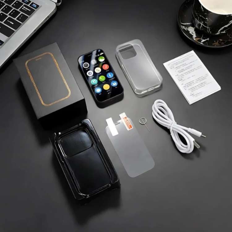 "UltraLite Compact Mini Phone, 3.0 inch HD, smooth edges, lightweight travel-friendly, with Bluetooth, sleek design."