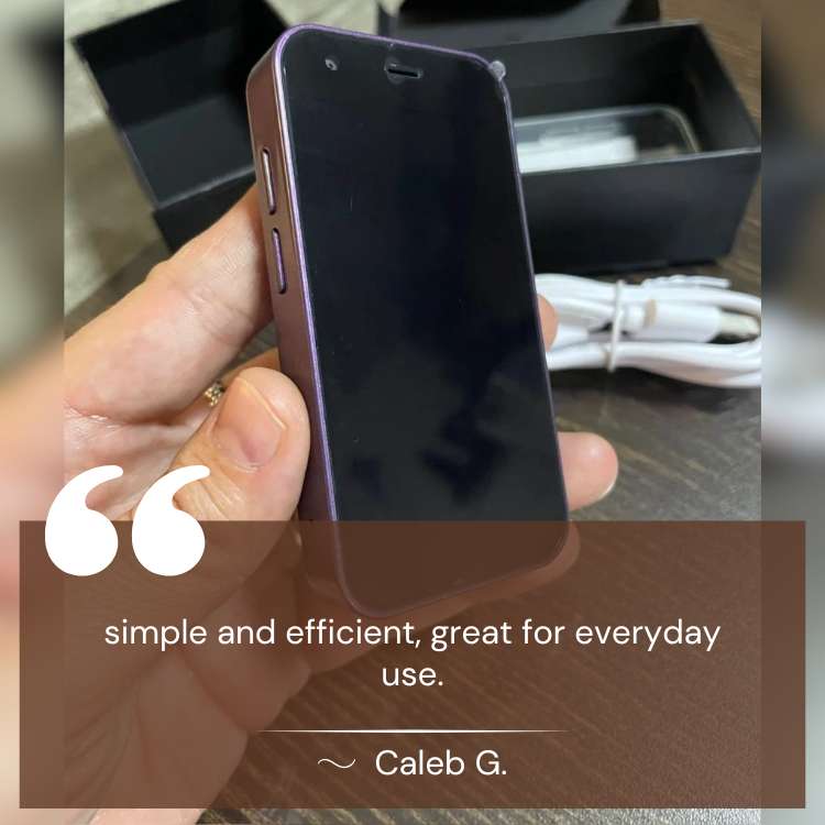 "UltraLite Compact Mini Phone, 3.0 inch HD, smooth edges, lightweight travel-friendly, with Bluetooth, sleek design."