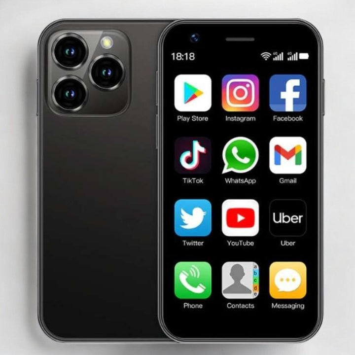 "UltraLite Compact Mini Phone, 3.0 inch HD, smooth edges, lightweight travel-friendly, with Bluetooth, sleek design."