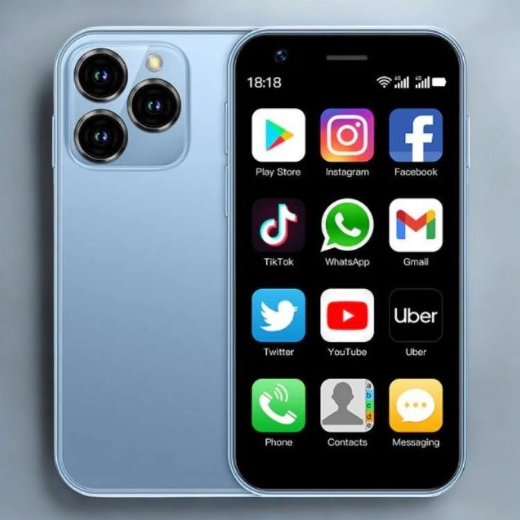 "UltraLite Compact Mini Phone, 3.0 inch HD, smooth edges, lightweight travel-friendly, with Bluetooth, sleek design."