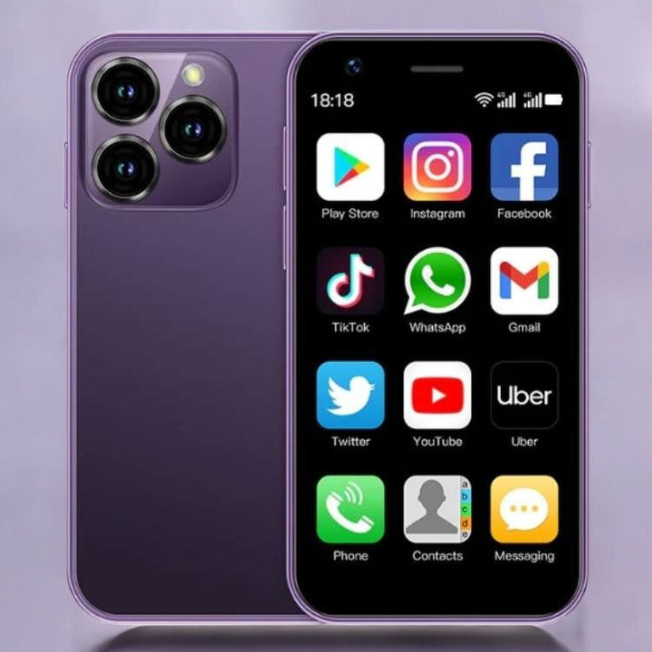 "UltraLite Compact Mini Phone, 3.0 inch HD, smooth edges, lightweight travel-friendly, with Bluetooth, sleek design."