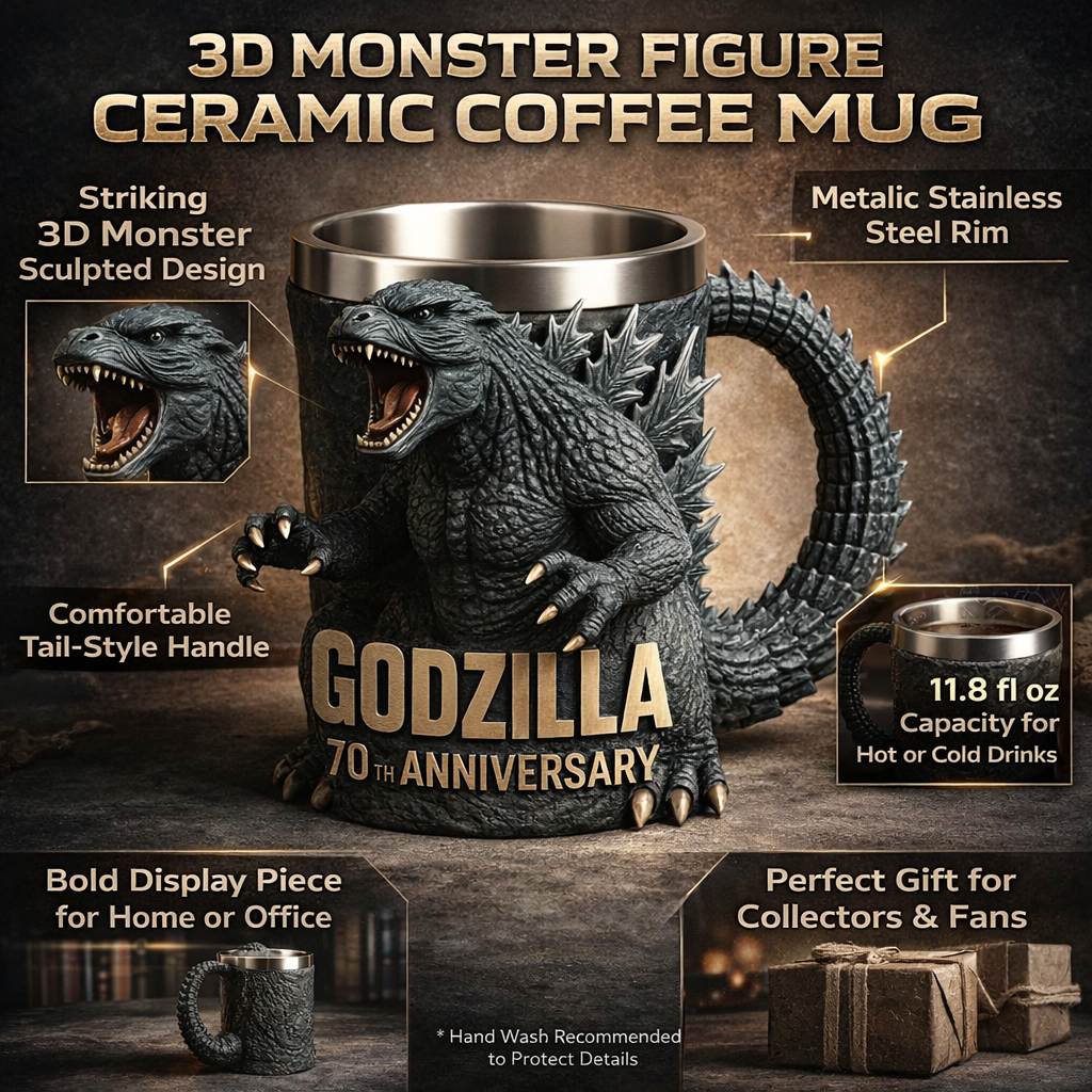 Ceramic 3D monster coffee mug, unique novelty drinkware for home decor.