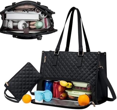 Unisex 2-in-1 insulated lunch & laptop tote bag, perfect for work, travel, and meal prep commute.