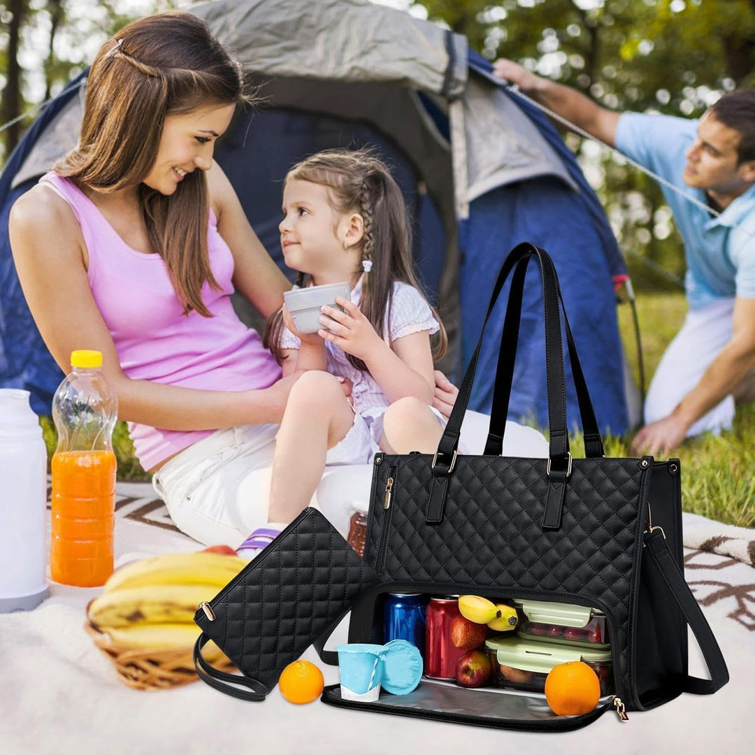 Practical unisex insulated lunch tote and laptop bag. Keeps meals fresh while securing your tech for office or travel.