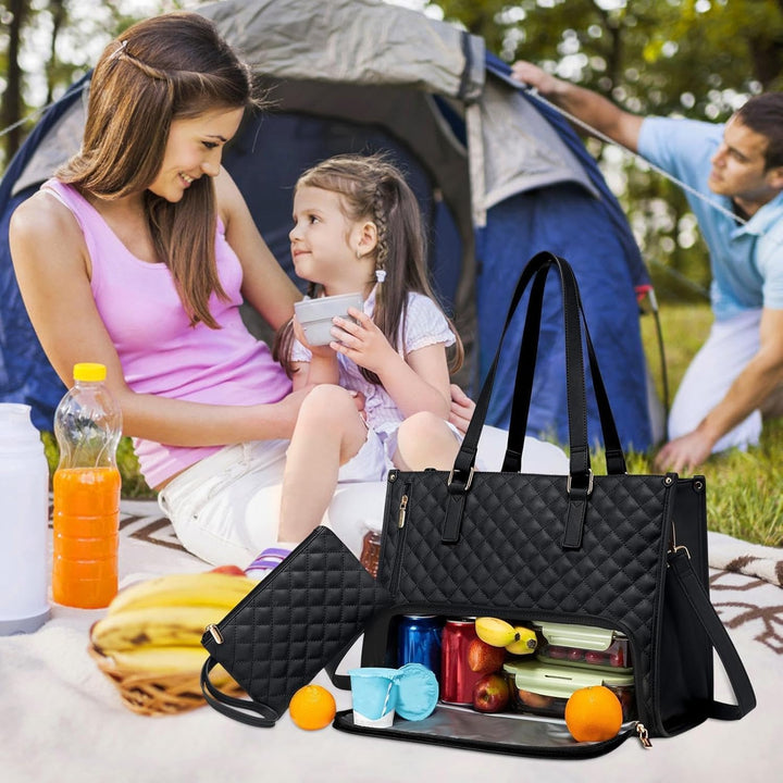 Practical unisex insulated lunch tote and laptop bag. Keeps meals fresh while securing your tech for office or travel.