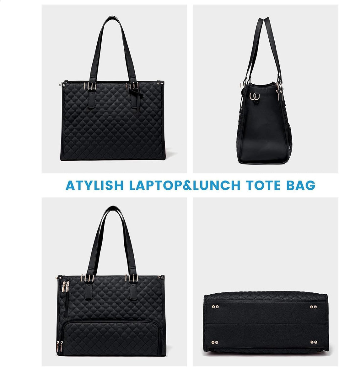 Stylish unisex travel & work tote with insulated lunch compartment and secure padded sleeve for laptop and essentials.