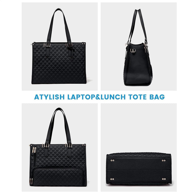 Stylish unisex travel & work tote with insulated lunch compartment and secure padded sleeve for laptop and essentials.