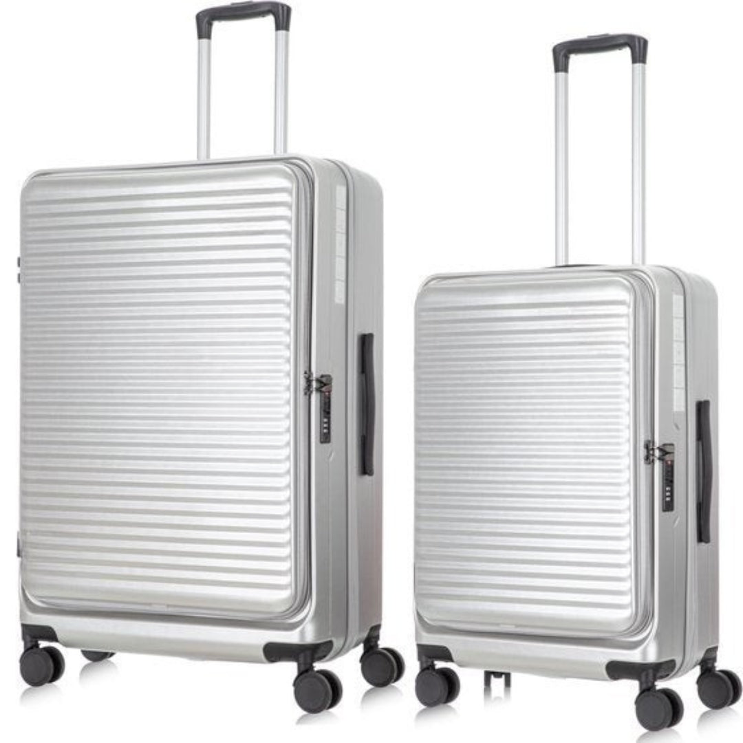 Durable hardshell travel bags set with smooth spinner wheels for easy navigation.