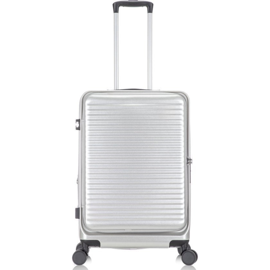 Modern hardshell luggage set, expandable for more storage and featuring a laptop sleeve.