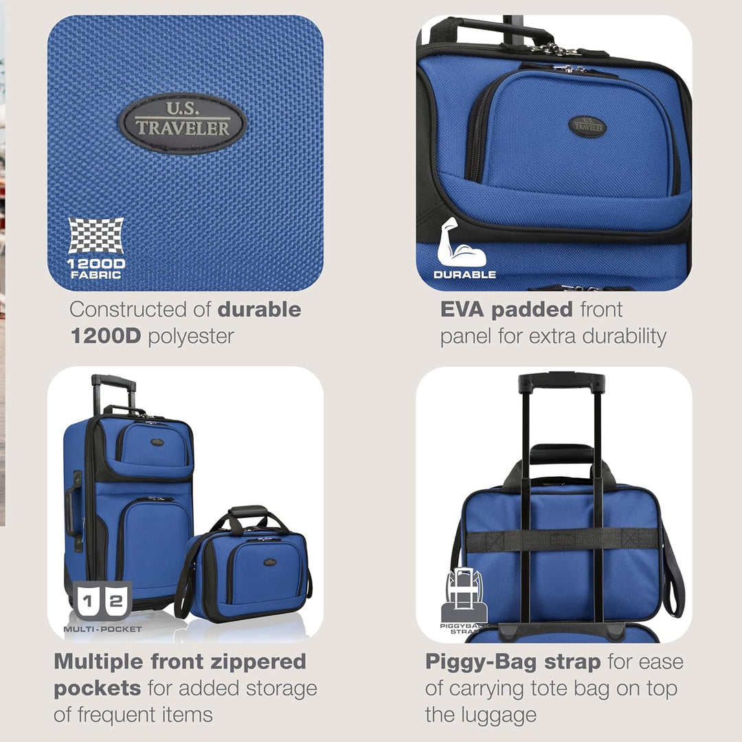 Durable & practical unisex 2-piece softside carry-on luggage set with expandable features & skate wheels.