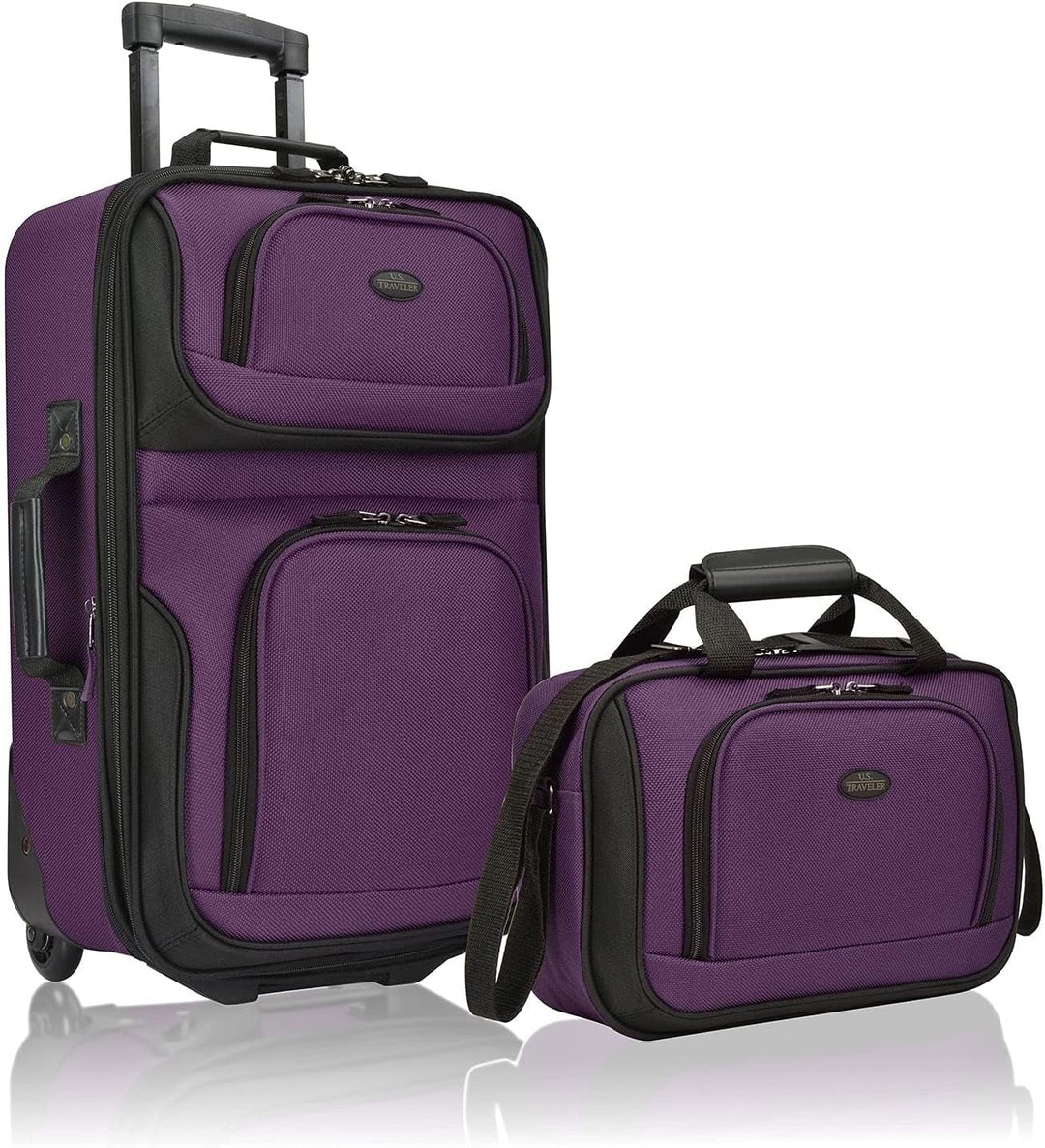 Expandable softside carry-on luggage set with smooth skate wheels & a practical tote bag for weekend trips.