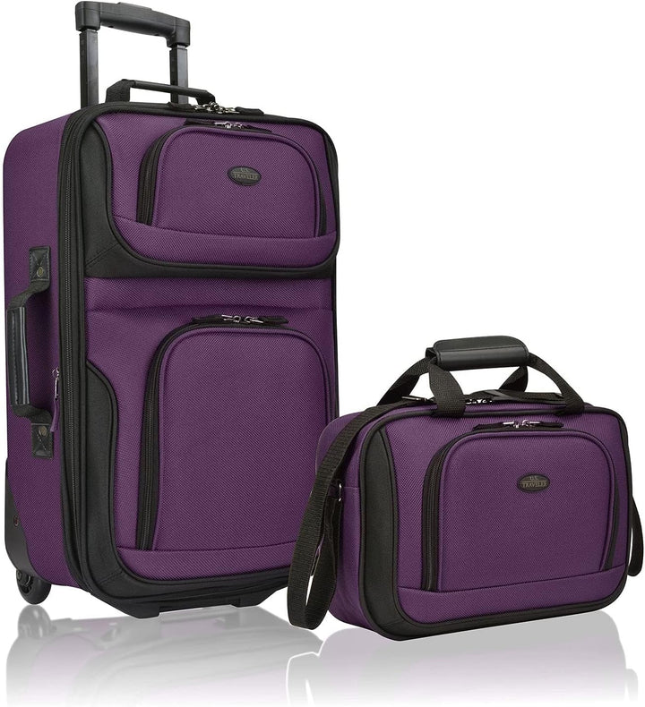 Expandable softside carry-on luggage set with smooth skate wheels & a practical tote bag for weekend trips.