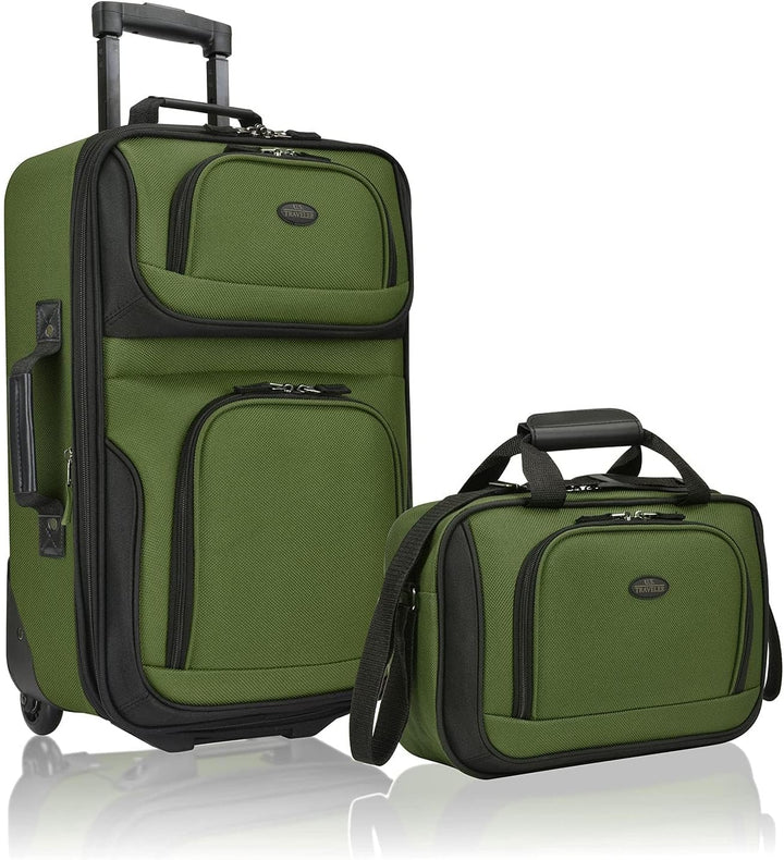 Lightweight 2-piece softside carry-on luggage for airport travel, includes expandable rolling suitcase & tote.