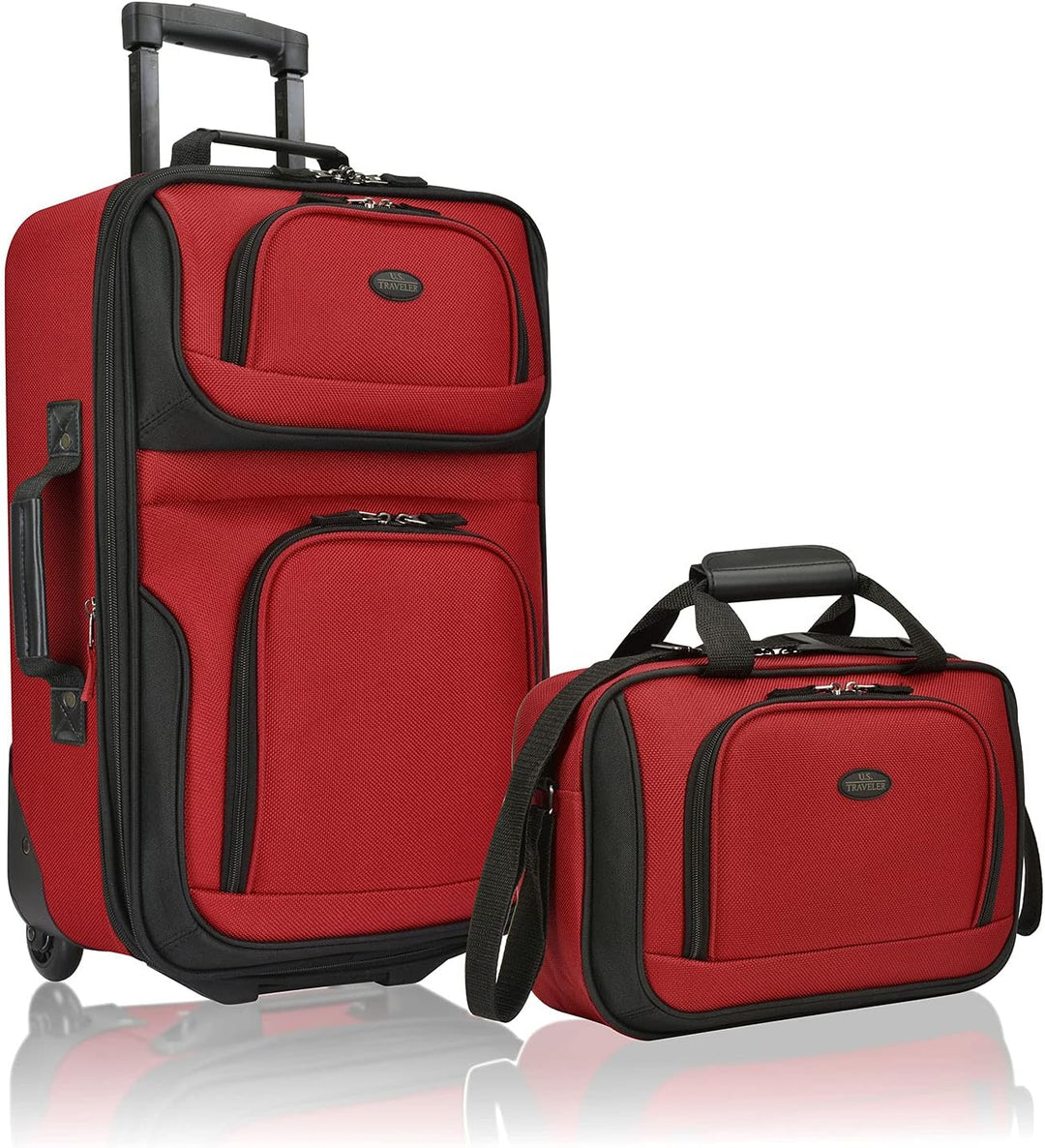 Durable unisex 2-piece softside carry-on set. Expandable rolling luggage with skate wheels & matching tote.