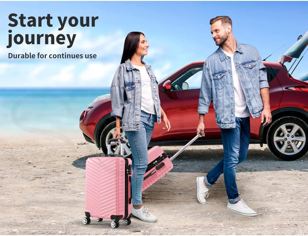 Durable hard shell carry-on luggage for weekend trips, featuring multi-directional spinner wheels & secure lock.