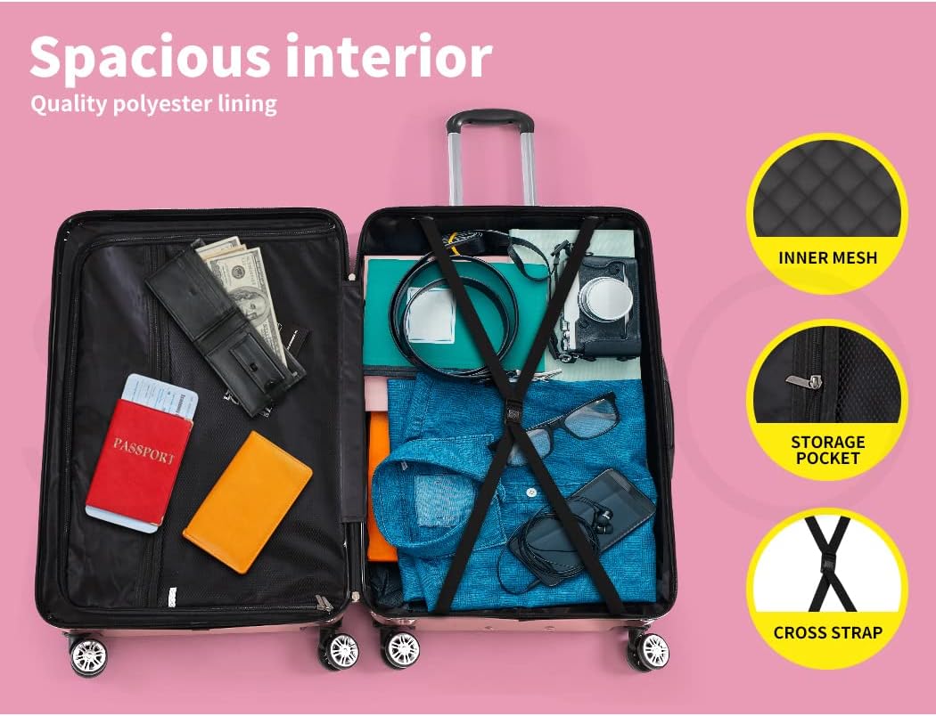 Smooth-rolling hard shell carry-on with spinner wheels and a lock, perfect for stress-free travel & weekend getaways.