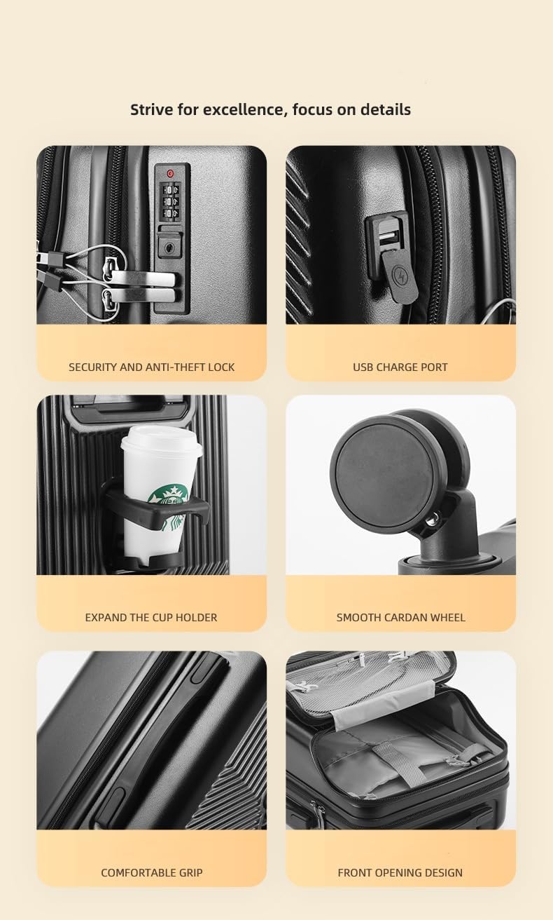 Smooth-rolling 20" hardshell carry-on spinner luggage for effortless navigation through airports.